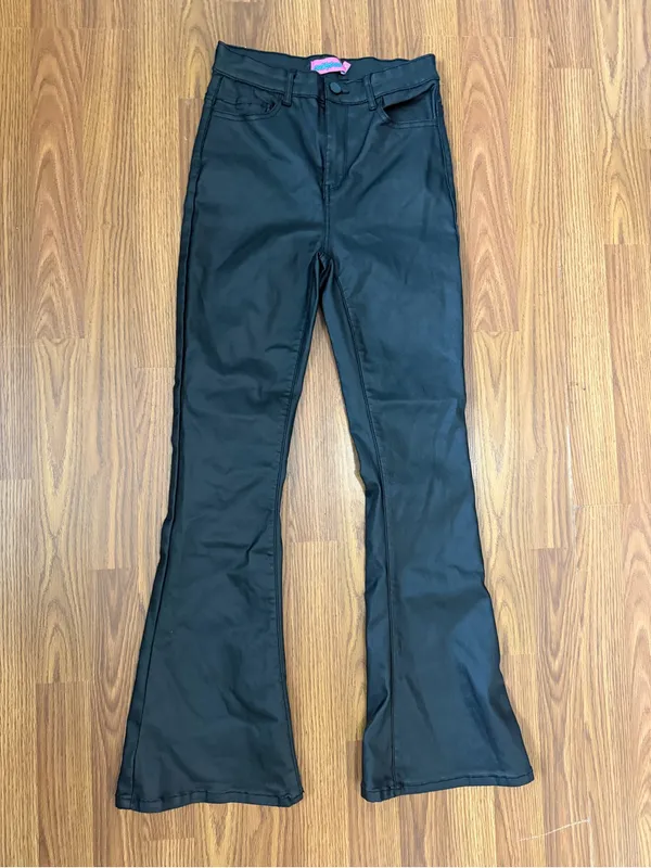 Edikted Luna High Rise black faux leather flare pants minimalist medium - Image 2