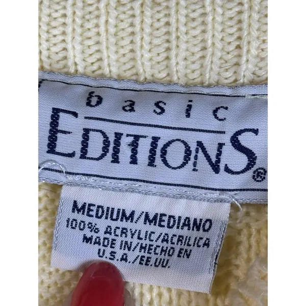 Vintage Basic Editions Knit Sweater Striped Cream Blue‎ Acrylic Size Medium Gold - Image 6