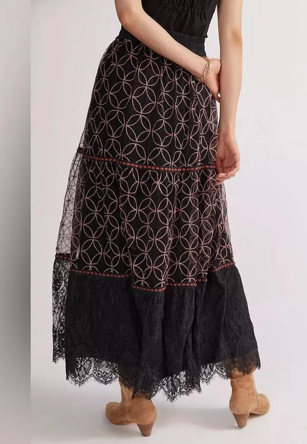 Anthropologie bl-nk embroidered chiffon and lace maxi skirt - Image 2