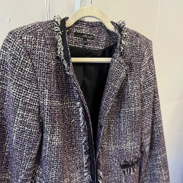 Willi Smith Purple Tweed Fringe Trim Blazer Jacket‎ Style A84175 Women's Large - Image 4
