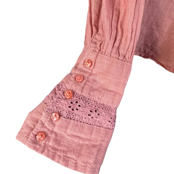 Free People X-Small Hit the Road Top Ruffle Button Puff Sleeve Lightweight Pink - Image 6