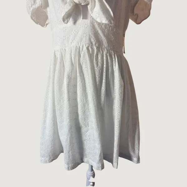 Bar‎ III Eyelet Mini Dress Womens 10 White New Tie Front Puff Sleeve Cotton - Image 9