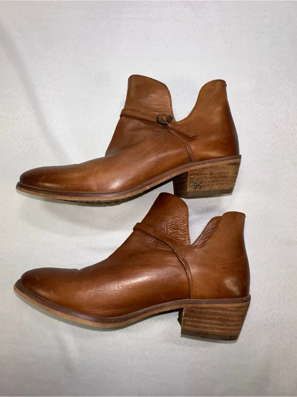 Sam Edelman Palmer Tan Leather Buckle Strap Ankle Boots Side Cutout 7.5M - Image 8