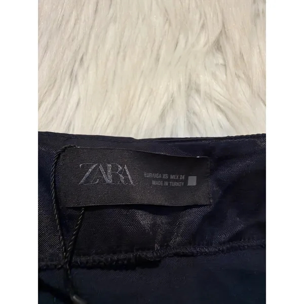 Zara Women's Size XS Satin Mini Skirt with Lace Navy Blue Black Asymmetric Slit - Image 11