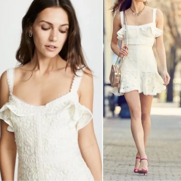 Alexis Linzi Ivory Lace Ruffle Mini Dress L Bridal Shower Bachelorette - Image 2