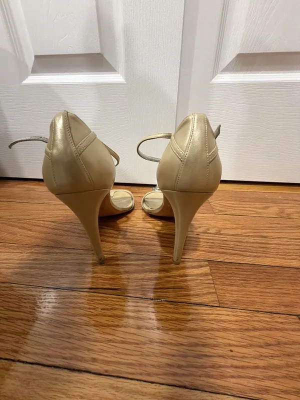 Stuart Weitzman Nude Leather T-Strap Stiletto Heels - Image 3