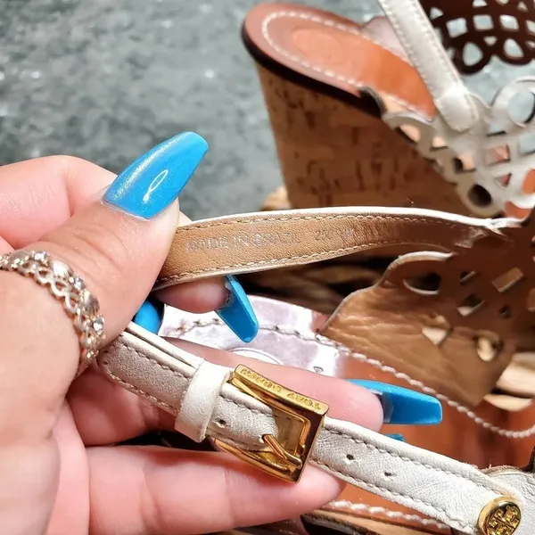 Tory Burch Nori Laser-Cut 115MM Wedge Sandal‎ in Ivory - Image 7