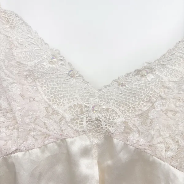 Intimo Amore Womens Y2K Ivory Lace Pearl Trim Romantic Bridal Cami Top Size M - Image 2