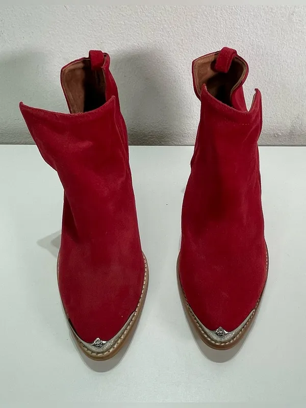 Jeffrey Campbell Cromwell Women's 9 Red Suede Leather Western Ankle Boot - Image 2