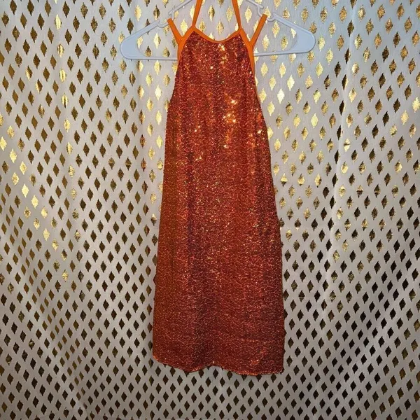 Revolution Rave festival dance bling dress w shorts orange sequin bling size S - Image 2