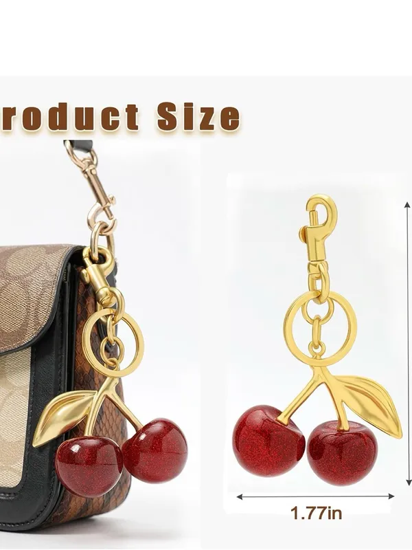 Gold Cherry Keychain Bag Charm with Red Glitter Cherries - Image 7