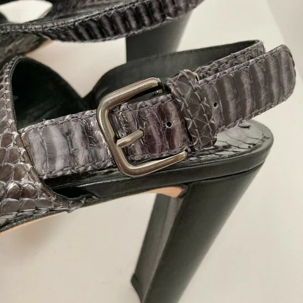 Stuart Weitzman Sz 8.5 Dark Gray‎ Snakeskin Leather Slingback Heels Python Pumps - Image 10