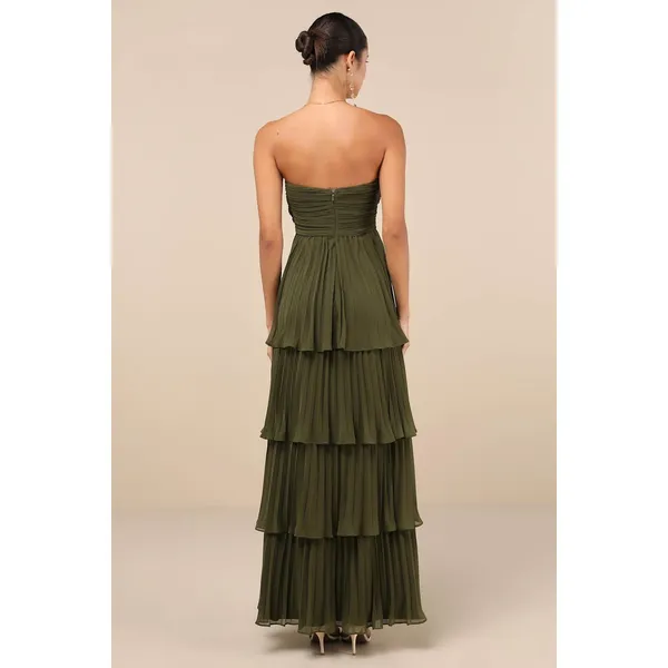 NWT Lulus Seriously Sensational Olive Strapless Tiered Maxi Dress Gala Size M - Image 4