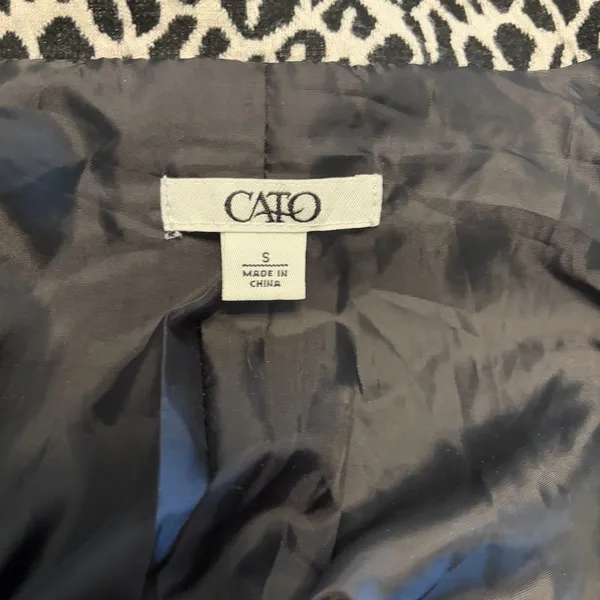 Cato Jacket Small Black White Leopard Print Button‎ Tie Waist Long Sleeve Knit - Image 12