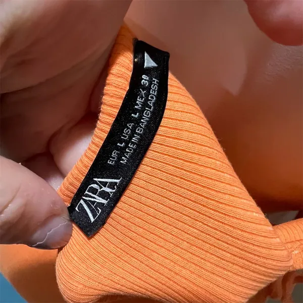 Zara Women's Orange Ribbed Mini Dress with Cutouts Size L - Image 7