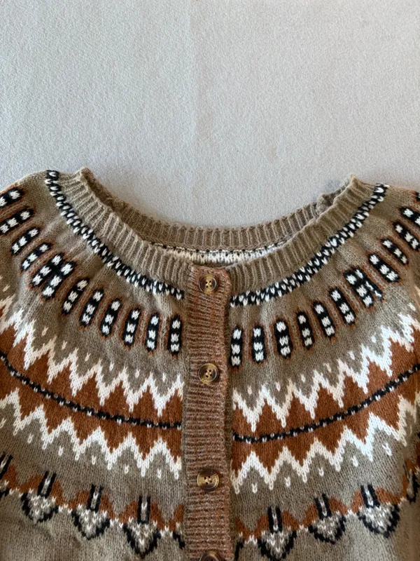 Women’s Cardigan Button Up Tan and Brown Sweater Size S #260880 - Image 3