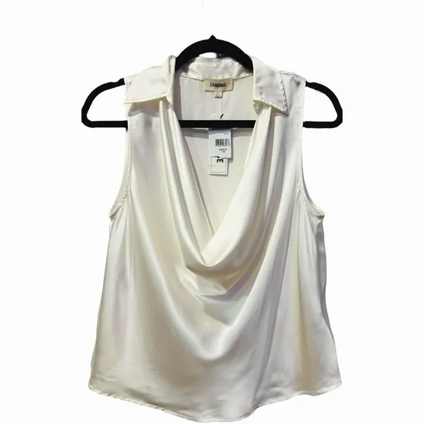 NWT L'AGENCE Colter Silk Cowl Neck‎ Ivory Blouse / Sleeveless Shirt - XS $335 - Image 4