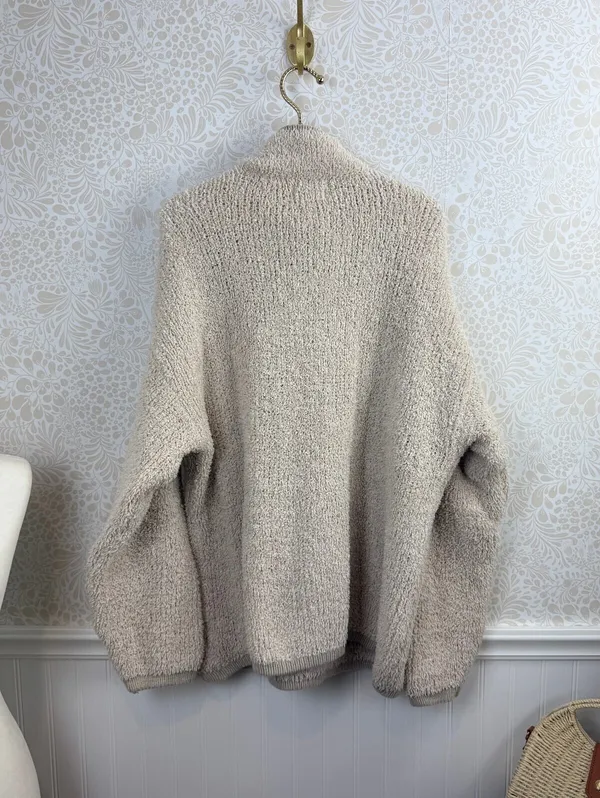 aerie Oversized Cream Beige Sherpa Quarter Zip Pullover Sweater - Size - Medium - Image 4