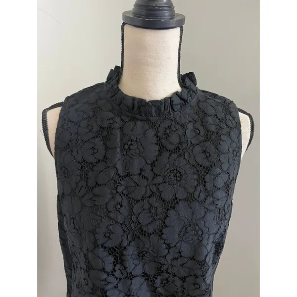 Ann Taylor Black Floral Lace Blouse Medium Ruffle Neck Office Chic Preppy Goth Coquette - Image 3