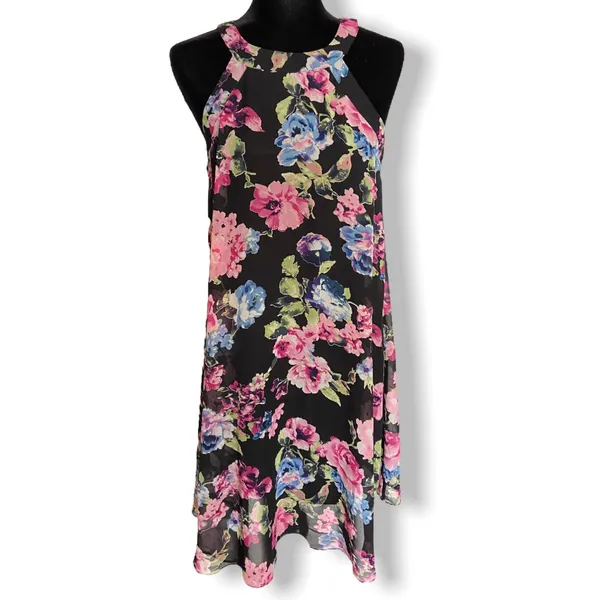 Betsey Johnson Womens Dress 8 Black‎ Pink Blue Green Floral Halter Mini Babydoll - Image 3