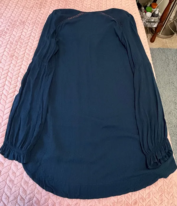 Free People Navy Blue Peasant Ruffled Long Sleeve Babydoll Tunic - Image 5