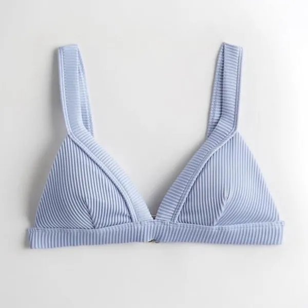 NWT Hollister Ribbed Bikini Top Striped Baby Blue Adjustable Wide Strap Medium - Image 2
