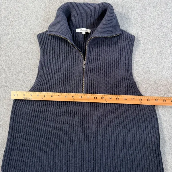 Madewell Half-Zip Sweater Vest Women's Large Navy Blue Knit Wool Blend - Image 7