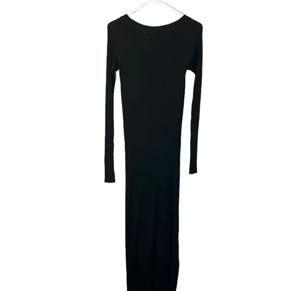 Olivaceous Black Ribbed Textured Long Sleeve Button Front Maxi Dress Women Sz S - Image 2