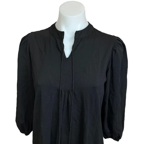 Blank Black Balloon Sleeve Tassel Tie Neck Split V-Neck Tiered Midi Dress Sz XS - Image 4