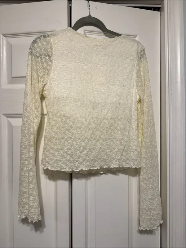 See You Monday Lace Tie Front Blouse in Cream Size XL NWT - Image 2