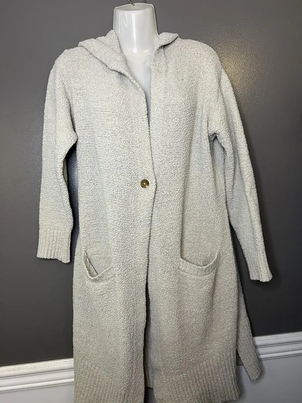 UGG Cardigan Sweater Womens Large Gray Hooded Open Front Chunky Knit Pockets - Image 2