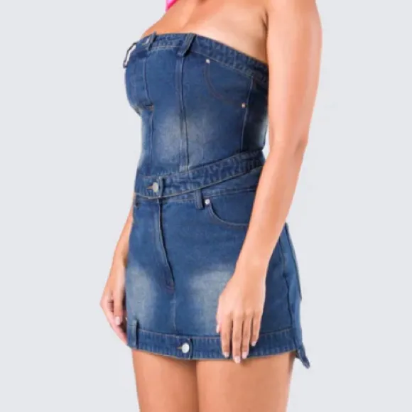 Cider Finesse Brand Georgina Blue Denim Tube Top & Mini Skirt - Image 5