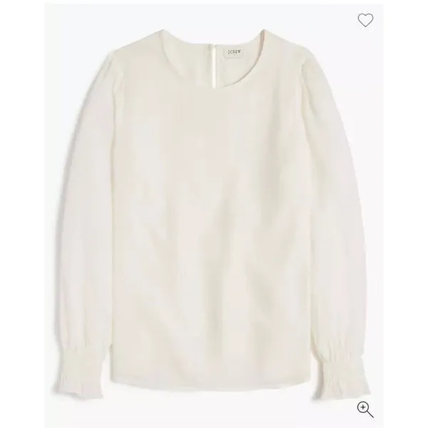 NWT J.Crew Factory Ivory Smocked Cuff Blouse Medium Puff Sleeve Work Office Top - Image 3