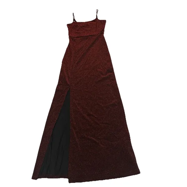 NWT Shein Burgundy Glitter Maxi Dress NWT- Split Thigh Bodycon Prom Gown Sz XS - Image 2