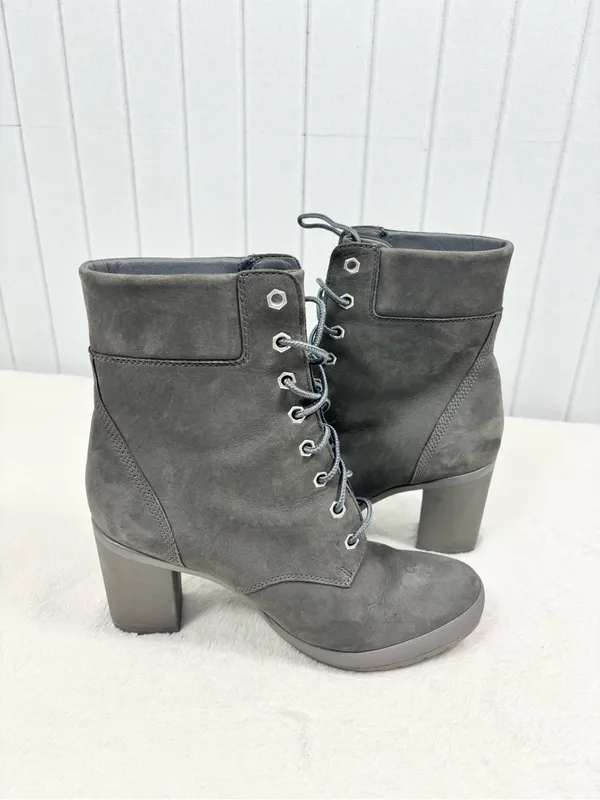 Timberland Women's Dark Gray Suede Lace-Up Block Heel Ankle Boots Size 9 - Image 5