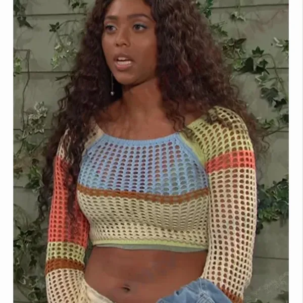 Urban Outfitters Chloe Color Block Cropped Open Knit Crochet Sweater Size Small - Image 6