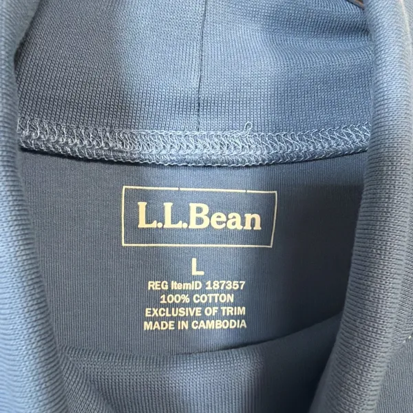 L.L.Bean Turtleneck Top Women Large Blue 100% Cotton Long Sleeve 187357 - Image 3