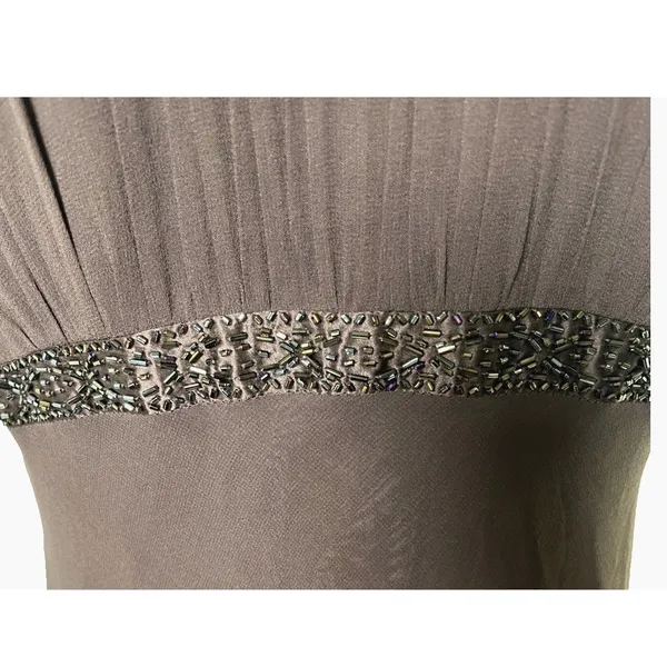 Jones New York Brown Silk Beaded Halter Maxi Dress Formal Evening Size 14 - Image 8