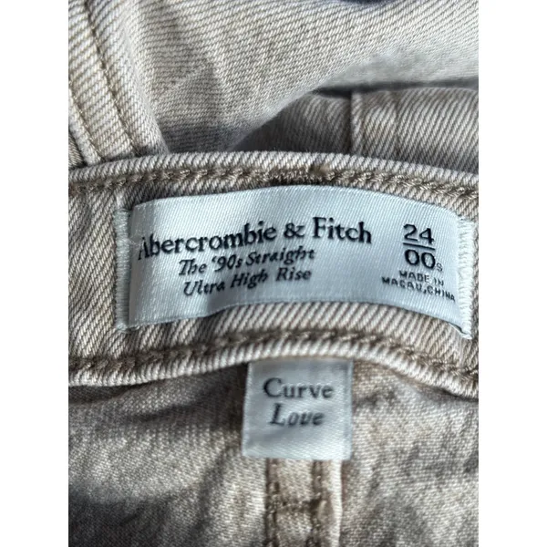 Abercrombie 90s Straight Ultra High Rise Curve‎ Love Jeans Light Beige 24 Waist - Image 6