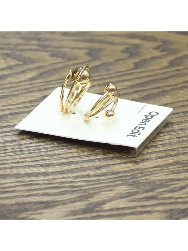 NWT Open Edit 2 Pack Abstract Modern Twist Sphere Ring Set Gold Yellow 7 - Image 2
