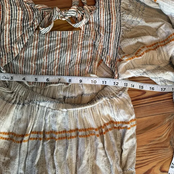 Free People Mini Dress Cozy Striped Puff‎ Sleeve Boho Fairy Sz S Open Tie Back - Image 13