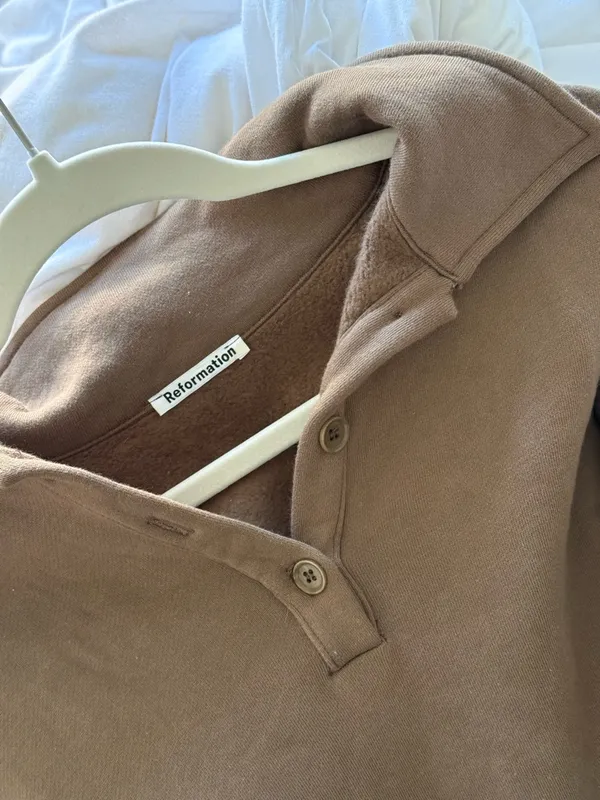 Reformation Chestnut Button Polo Sweatshirt - Image 2