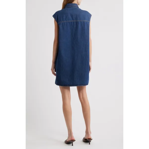 Frame The Sleeveless Denim Mini Shirtdress Shirt Dress in Fault Dark Blue NEW XS - Image 5