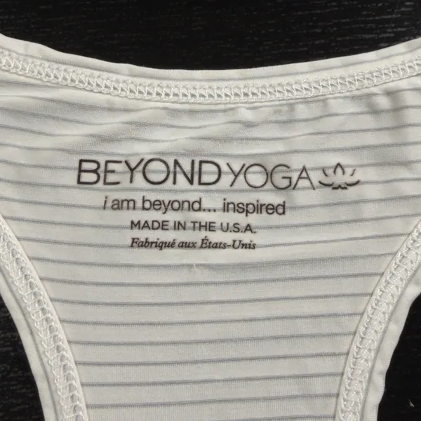 Women’s Beyond Yoga White and Gray Striped Spaghetti Strap Tank Size Small - Image 7
