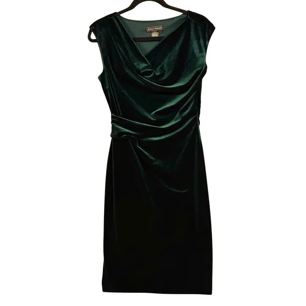 Jessica Howard 6 Emerald Green Velvet Cowl Midi Dress Cocktail‎ Evening Wedding - Image 4