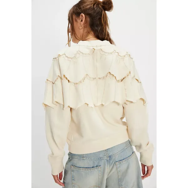 FREE PEOPLE Fluttercape Cream Sweatshirt Size Small - Image 3