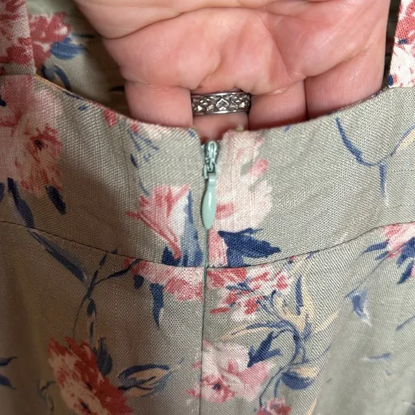 NWT Storia Linen Blend Floral Midi Dress Sage Green Pink V-Neck Size Medium - Image 14