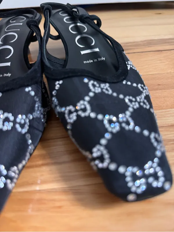 Gucci Tom GG Crystal kitten heel slingback shoes size 38 authentic - Image 10