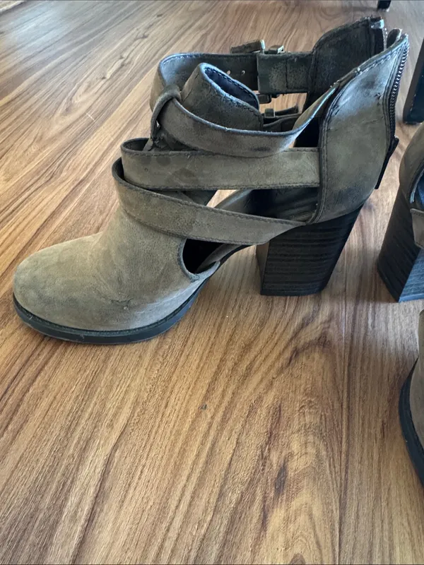 Women’s Ankle Strap Suede Booties in Taupe (5.5) - Image 2