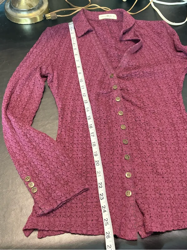 NATURAL LIFE Plum Lace Knit Button-Down Shirt size Large - Image 9
